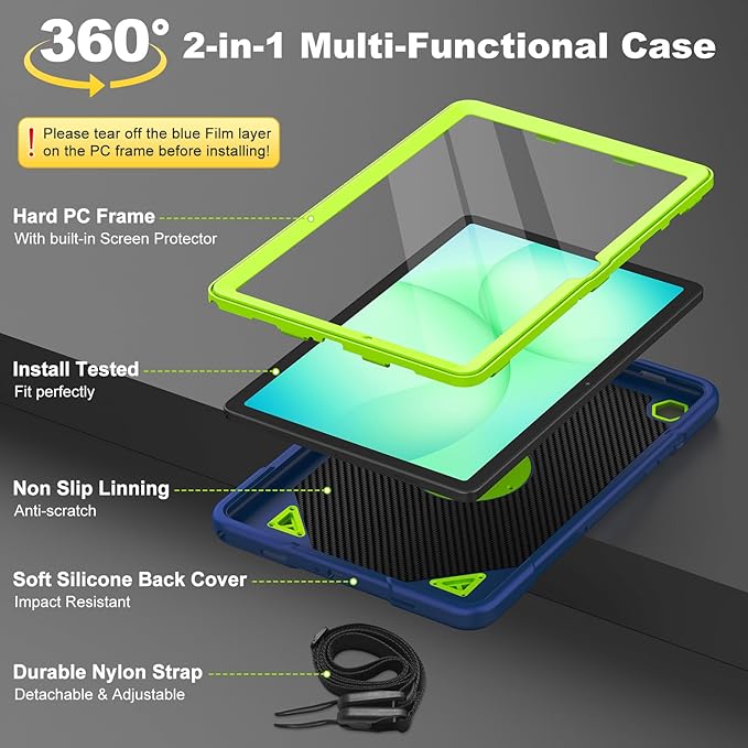 for Samsung Galaxy Tab A11 Plus/A9 Plus case with Screen Protector/ 360° Rotating Stand/Shoulder Strap Cover for Galaxy Tab A11+Plus/A9+ Plus 11 inch 2025/2023