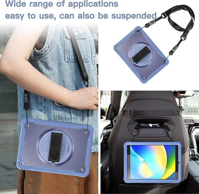 BRAECNstock for iPad 9th/ 8th/ 7th Generation Case 10.2 2021/2020/2019Shockproof Cover with 360° Rotating Hand Strap/StandScreen ProtectorCarrying Shoulder StrapPencil Holder(Lavender Grey)