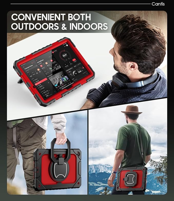 Cantis Case for Samsung Galaxy Tab A11 Plus 11 Inch 2026 (SM-X230/X236/X238) Shockproof Case for Tab A11+ with Screen Protector/Rotating Stand/Pen Holder/Shoulder Strap Black+Red