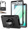 Case for Galaxy Tab A11 8.7 Inch: TPU Samsung Tablet A11 Cover 2025 with 360° Rotating Stand- Screen Protector -Hand Strap - Shoulder Strap - Pencil Holder - Black