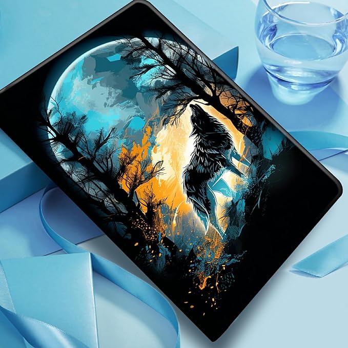 DIGTIALLL Case for iPad A16 11th Generation 11 inch 2025 / i10th Generation 10.9 Inch 2022 PU Leather Smart Premium Stand Protective Cover with Auto Sleep/WakeWolf Howling Moon