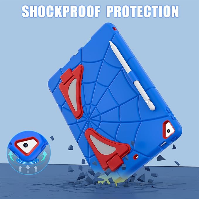 Compatible with Apple iPad 10.2 7th 8th 9th(2019/2020/2021) Tablet CaseLightweight Shockproof Rugged Protective Cover with Kickstand for Kids Children Boys Babies Blue Red