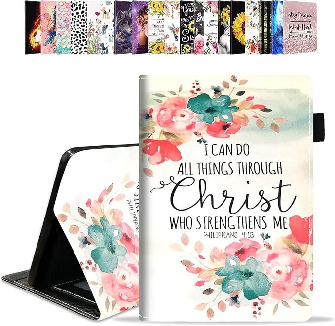 Case for Amazon Kindle Fire HD 10 &amp 10 Plus Tablet 10.1 (13th/11th Generation 2023/2021 Release) - PU Leather Folio Case with Smart Auto Wake/Sleep Floral Quote Bible Verse Philippians 4:13