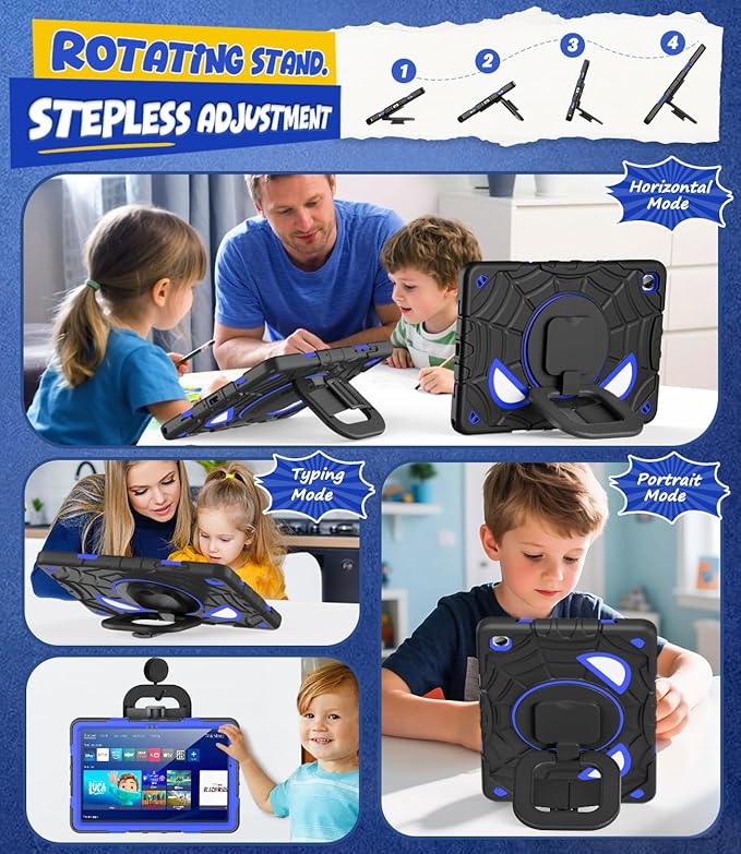 Grifobes Case for Samsung Galaxy Tab A11+ / A9+ Plus 11 inch 2026/2024 Full Body Protection with Screen Protector/Rotating Stand Hand/Shoulder Strap for 11” Tablet Cover Black+Blue