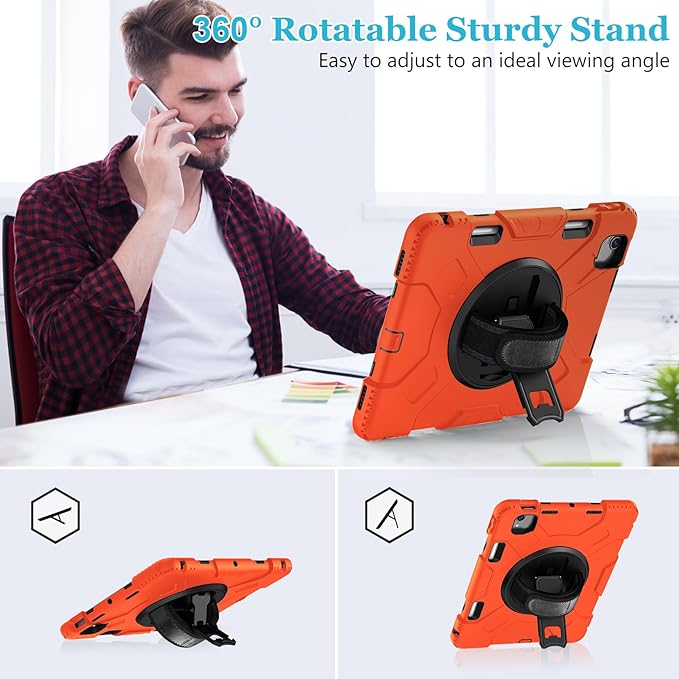 Case for iPad Air 11 M4 2026/ M3 2025/ M2 2024: Silicone Cover for iPad Air 5th &amp 4th Generation 10.9 Inch (2020/2022) with Screen Protector- Stand- Handle- Shoulder Strap- Pencil Holder