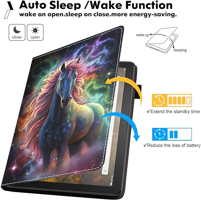 Case for All-New Amazon Kindle Fire HD 10 &amp 10 Plus Tablet (13th/11th Generation 2023/2021 Release) 10.1 - Premium PU Leather Stand Cover with Smart Auto Wake Rainbow Horse