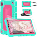 Shockproof Case for Walmart Onn 7 inch Tablet Case (2024 Model 100135924) Rugged Kids Friendly Case with Screen Protector Shoulder Strap Kickstand for Onn 7 4th Gen 2024 Model (GreenPink+2Pcs)