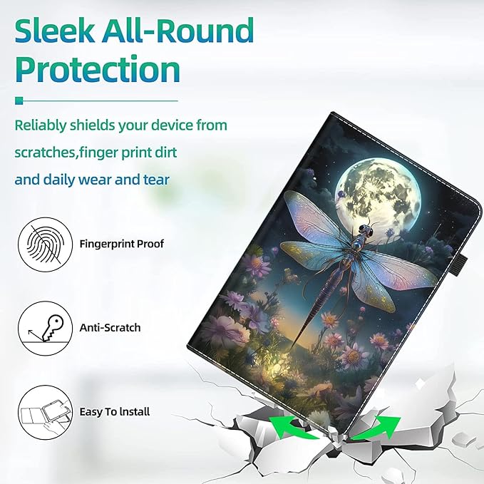 Case for All-New Amazon Kindle Fire HD 10 and Fire HD 10 Plus Tablet (13th/11th Generation 2023/2021 Release) 10.1 Slim Folding Stand Cover with Auto Wake/Sleep Dragonfly Colorful