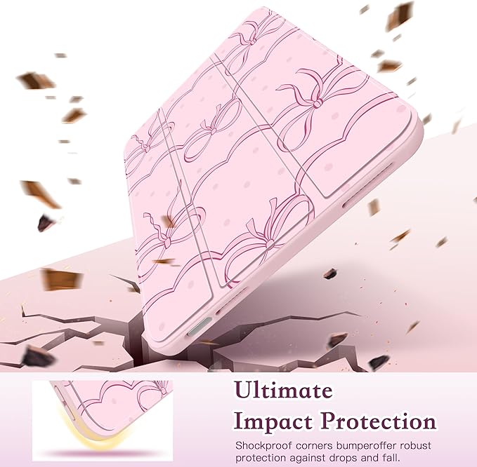 CISSOOK Case for iPad (A16) 11 inch (2025)iPad 10th Generation 10.9 inch (2022) with Pencil Holder Auto Wake/Sleep Premium Stand Case with Crystal Clear Hard Back TPU Shell Pink Bow