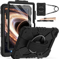 for Samsung Galaxy Tab A11 Plus/A11+ Case 2025 11 Inch Galaxy Tab A9+ Case 2023 Rugged Samsung A11+ Tablet Cover with 360 Rotating Stand Hand Strap Shoulder Strap Screen Protector Black