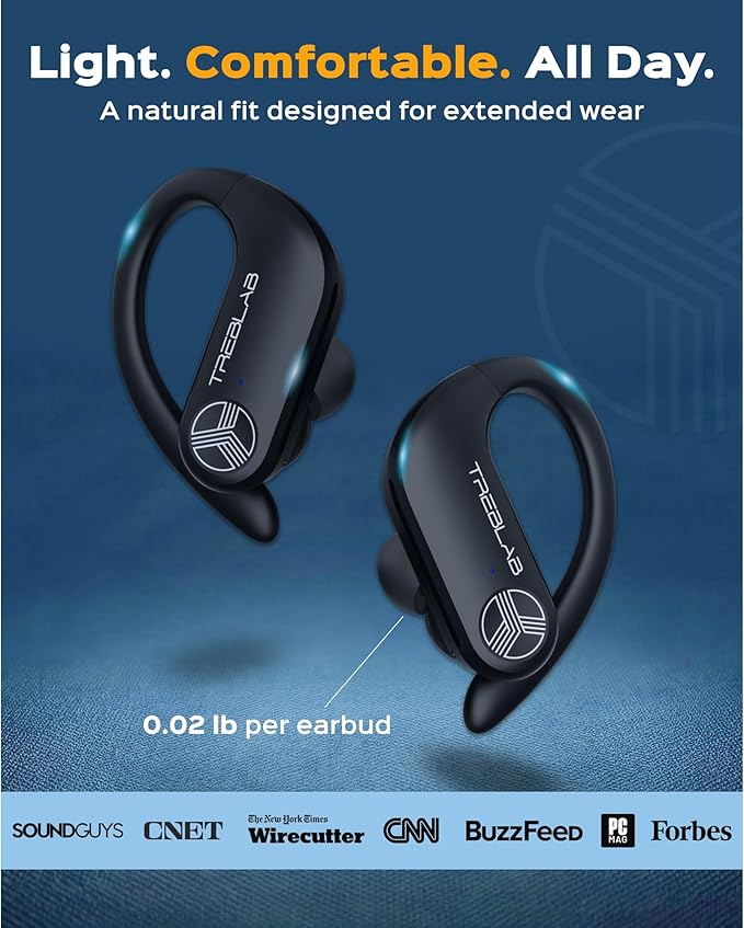 TREBLAB X3 Pro - Sports Wireless Ear Buds Bluetooth - Comfortable Workout Headphones with Secure Ear Hooks 9H Long Battery Life IPX5 Sweatproof Earphones Noise Isolation Over Ear Earbuds