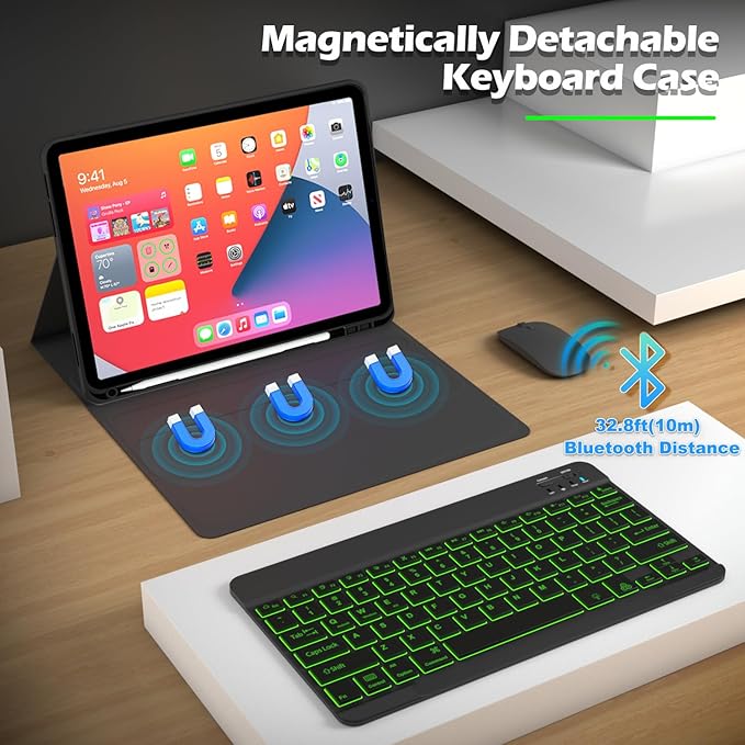Keyboard Case for Samsung Galaxy Tab S6 Lite 10.4 Inch Mouse and 7 Colors Backlit Detachable Keyboard Adjustable Stand Built in S Pen Holder Auto-Sleep/Wake Feature Black