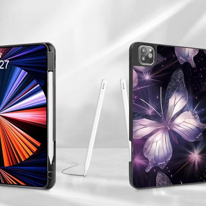 Mektron Case for M5/ M4 iPad Pro 11 inch 2025/2024 with Pencil Holder Compatible Models: A3357/A3358/A3359/A2836/A2837/A3006 Tablet Cover with Soft TPU Back CoverButterfly
