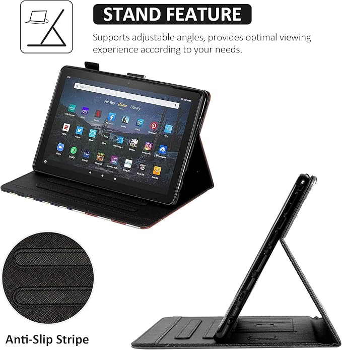 Dteck Case for All-New Fire HD 10 &amp HD 10 Plus Tablet (2021 Release 11th Generation) - Multi-Angle Folio Stand Premium Embossed Leather Protective Smart Cover with Auto Wake Sleep US Flag