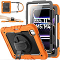 SEYMAC stock Case for iPad Pro 11-inch M5-M4 2025-2024 Shockproof Heavy Duty Case with Screen Protector Pencil Holder Rotating Stand Hand Strap Shoulder Strap Orange