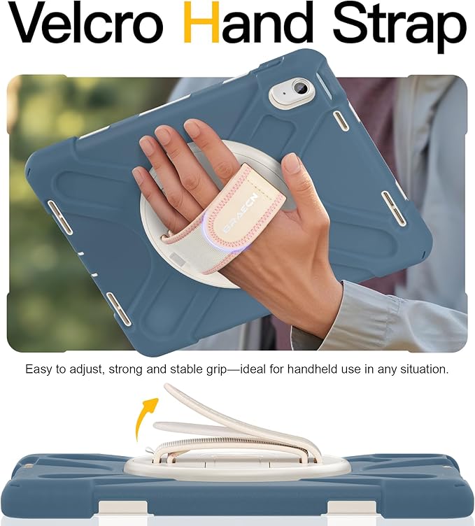 BRAECN for iPad (A16) 11th/10th Generation case 11/10.9 inch 2025/2022 Heavy Duty Shockproof Protective with Pencil Holder Screen Protector 360°Rotating Stand Handle &amp Shoulder Strap Full Body Cov
