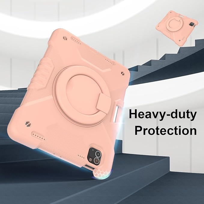 SCSVPN for iPad Air 5th/ 4th Generation 10.9'' Case iPad Pro 11 Inch Case 4th/3rd/2nd/1st Gen 2022 2021 2020 2018: Protection Kids Cover with Pencil Holder-Stand-Handle-Shoulder Strap Rose Gold