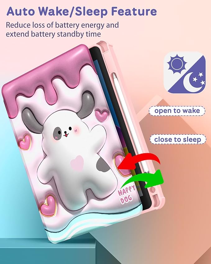 for iPad Air 11 inch Case Air 5th/4th Generation 10.9 Pro 11'' Case Women Girls for Apple Pencil Holder Cute Kawaii Cartoon Dog Rotating Folio Cover for Apple iPad Air 5/Air 4/Pro 11