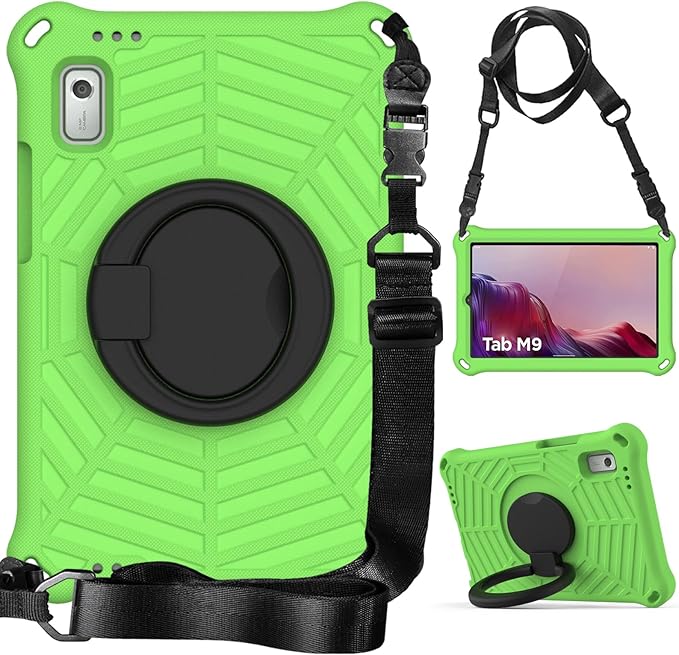 Compatible with Lenovo Tab M9 9.0 inch (TB-310FU) 2023 Case Tablet for Kids Light Weight EVA Rugged Shockproof Full Cover 360 Rotating Handle Stand Case (Green)
