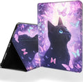 Tablet Case for iPad 10th Generation 10.9 Inch with Magnetic Auto Wake/Sleep and Multi-Angle Adjustable Stand Cover - Black Cat Purple Butterfly