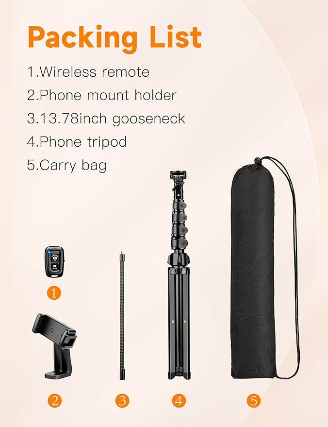 Phone Tripod 86 Tall Tripod for iPhone with Flexible Gooseneck &amp Remote Portable Aluminum Cellphone Stand for Selfies Video RecordingTravel Compatible with iPhone Android