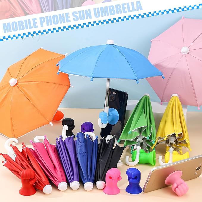 10 PCS Mini Umbrella for Phone Sun Shade with Adjustable Fist Hand Suction Cup Stand Mobile Holder Universal Cell Phone Umbrellas for Summer Holiday UV Protection Beach Pool Travel Outdoor Sunshield