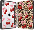 May Chen Slim Case for iPad mini 7 (A17 Pro 7th Generation) 2024 / iPad mini 6 (6th Gen) 8.3 Inch [Built-in Pencil Holder] Shockproof Cover Clear Clear Back Shell Auto Wake/Sleep Cherry &amp Cheet