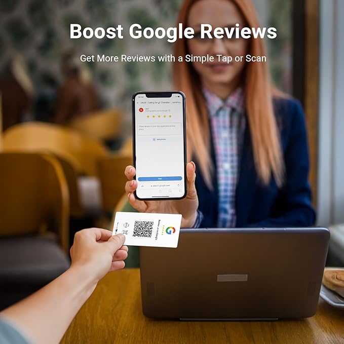 HotLabel Review Stand 1-Pack + Bonus Review Tap Card 1-Pack + For Boosting Business Reviews + White + NFC Tap &amp QR Code + Supports 2 Different Stores or Same + No App/No Subscription
