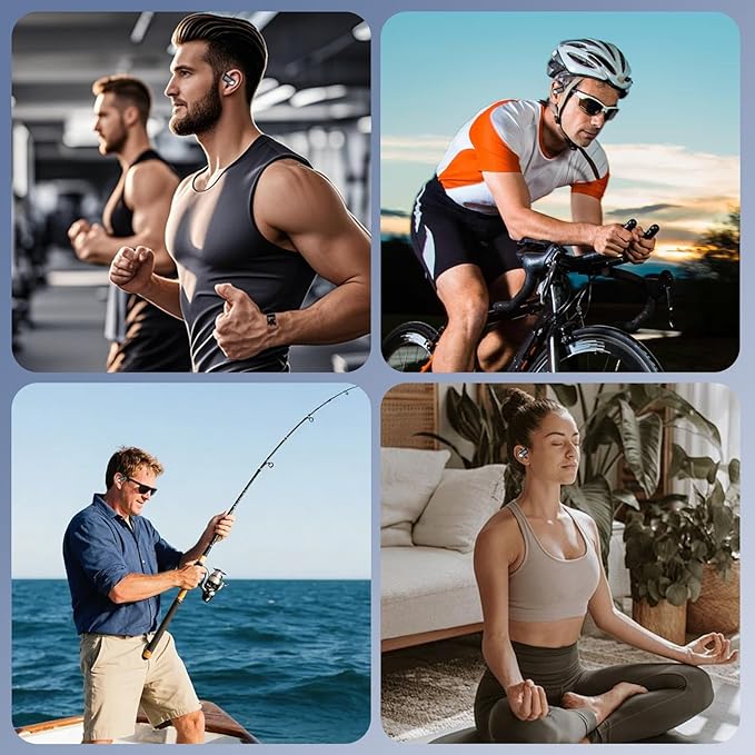 Open Ear Clip Wireless Earbuds Bone Conduction Headphones Bluetooth 5.4 Open Ear Design for Running FitnessofficeBuilt-in Mic IPX7 Waterproof LED Display Charging CaseEar Hooks Ear Buds