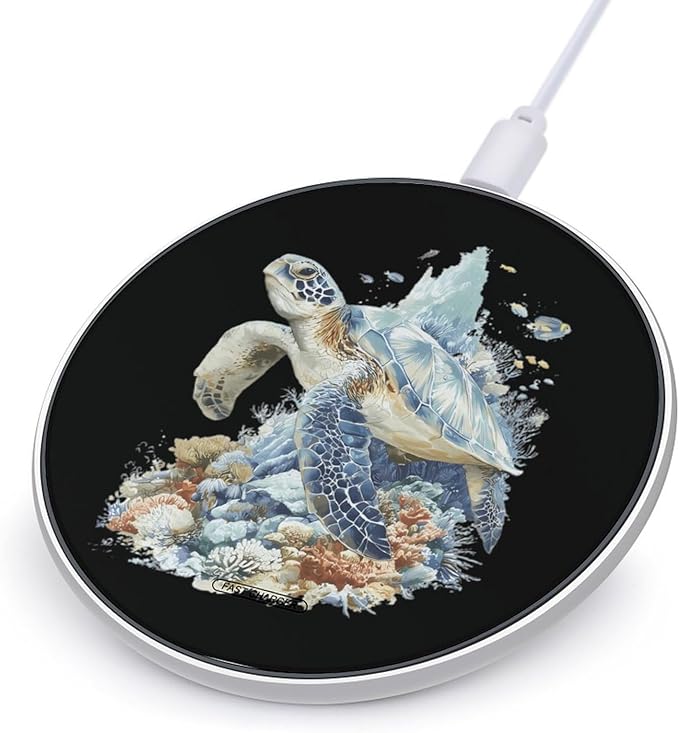 Sea Turtles Swimming Coral Fast Portable Charger 10W Funny Graphic Phone Charging Pad with USB Cable