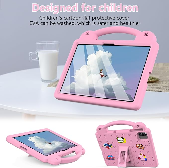 Compatible with Honor Pad X8a 2024/Infinix Xpad 11 inch 2024 Tablet Case Kids Friendly Universal Lightweight Shockproof Protective Case with Shoulder Strap &amp Stand Handle Pink