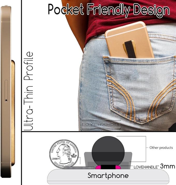 LoveHandle Duo Grip for Smartphone and Tablet - Black Elastic Strap wih Black Base Original Grip + XL Grip