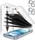EZ-GLAZ- 4 Pack for iPhone 15 Plus Privacy Screen Protector [6.7] With 2 Pack Camera Lens Protector 9H+ Hardness 12FT Military Grade Shatterproof Scratch Resistant Durable Tempered Glass Film with F
