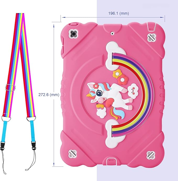 XZC Case for iPad 9th/8th/7th Generation 2021/2020/2019(10.2 inch) Unicorn Cute Cover Heavy Duty Shockproof Protective Case with Built-in Stand Strap for Kids Girls Women (Rose)