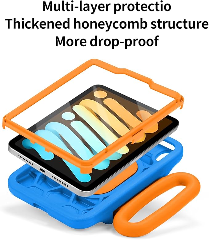 Kids Case for iPad mini 7 (A17 Pro) 2024 /iPad Mini6 2021Adjustable Portrait/Landscape Stand//Drop Proof with Handle/KickstandChild Friendly Case for iPad mini 7th/6th Gen 8.3inch (Blueorange)