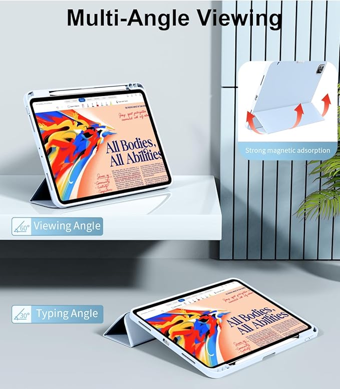 for iPad Pro 12.9 Case (6th/5th/4th/3rd Generation 2022/2021/2020) &amp ipad Air 13 inch case (M3 2025/M2 2024) with Pencil Holder Smart Slim Trifold Stand Case with Soft TPU Back (Sky Blue)