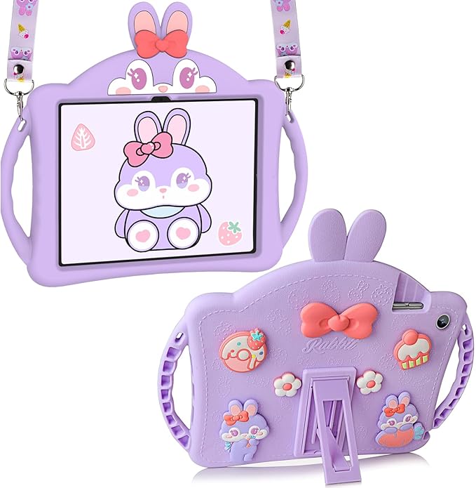 for Samsung Galaxy Tab A9 Plus Shockproof Case for Kids Girls with Adjustable Shoulder Straps and Handle Cute Rabbit Soft Silicone Tablet Cover for Galaxy Tab A9 Plus 11'' 2023(Purple)