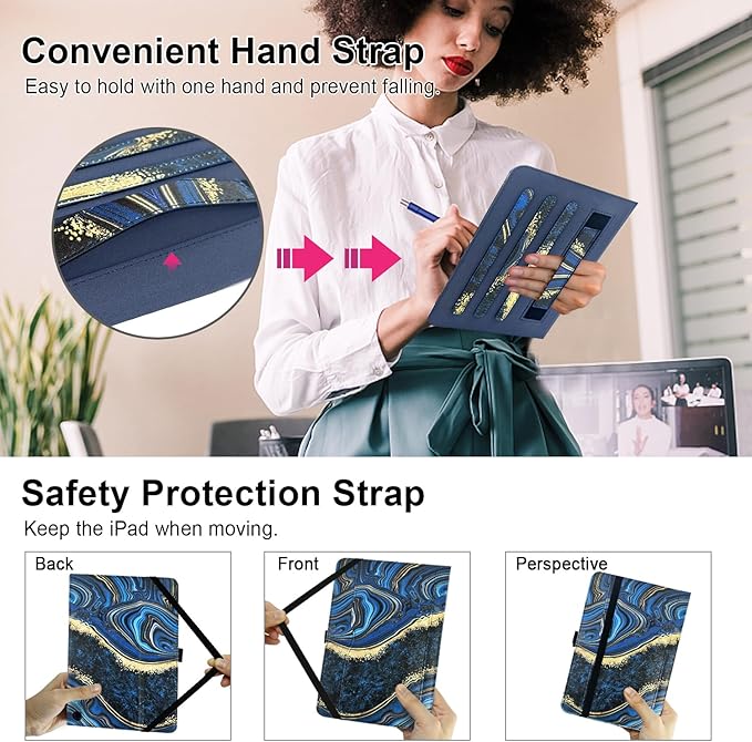 Grifobes Case 8/8 Plus [Only for 2024/2022/2020 Released 14th/12th/10th Generation] Premium PU Leather Folio Stand Smart Auto Wake/Sleep Cover with Built-in Stylus Holder/Pocket Marble Deep Blue