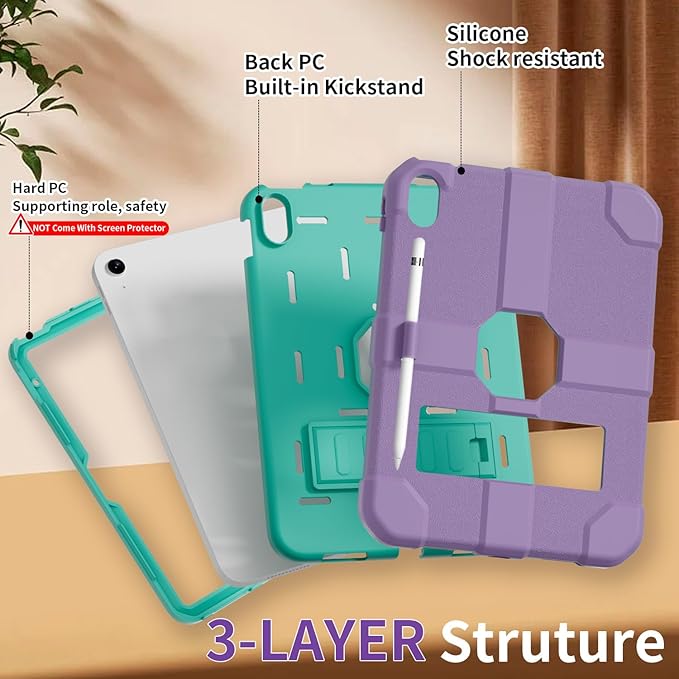 Case for iPad (A16) 11th Generation 11 Inch 2025 / iPad 10th Generation 10.9 Inch 2022 Rugged Heavy Duty Protective Cover [Built-in Pencil Holder ] for iPad 11/10 Gen (Purple)