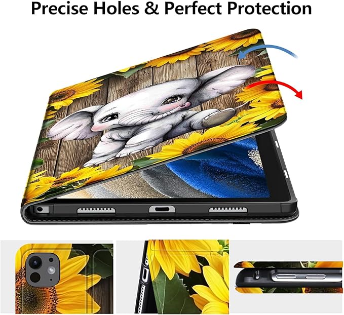 Case for iPad Air 11 (M3 2025 / M2 2024)/ iPad Air 6th/5th/4th Gen Case (2025/2024/2022/2020) 10.9 Inch PU Leather Smart Protective Cover with Auto Sleep/WakeSunflowers Wooden Elephant