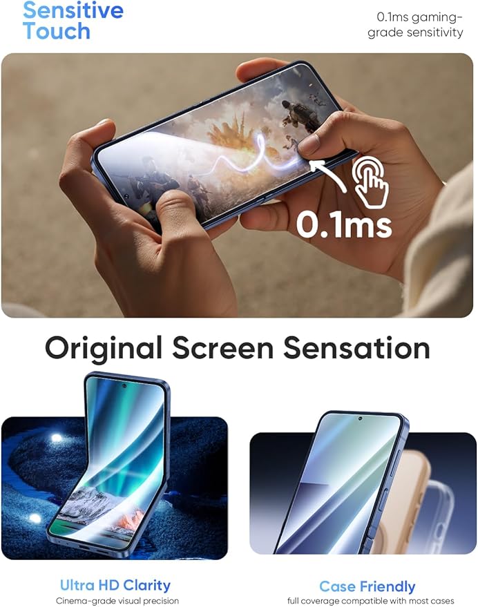 MAGIC JOHN for Samsung Galaxy Z Flip 6 Screen Protector HD Clear Flexible PET Inner Film Ultra-Thin Auto-Alignment Frame Anti-Scratch Bubble-Free Case-Friendly 2 Pack