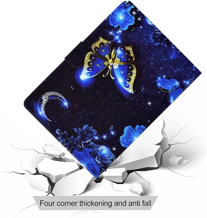 Case for Kindle Fire 7 Tablet Case (9th/7th/5th Generation 2019/2017/2015 Release) PU Leather Slim Folding Stand Book Wallet Shockproof Cover with Pockets [Auto Wake/Sleep] Blue Butterfly