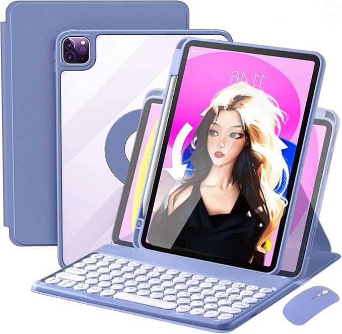 Vertical Keyboard Case for iPad Air 11inch 2025(M3)/2024(M2)/Air 5/4 with Mouse Rotating Case aslo for iPad Pro 11 with Keyboard Mouse Combo Magnetic-Lavender
