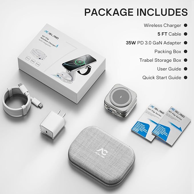 5-in-1 Wireless Charger for MagSafe AC ISLAND Portable Travel Charging Station 35W Max Fast Foldable Magnetic Stand Evolved for iPhone 17-12 &amp Air Series Apple Watch AirPods (with 35W Adapter