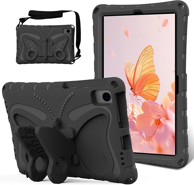 YEMENGHUA Heavy Duty Protection Compatible with Samsung Galaxy Tab S5e 10.5 (2019) SM-T720Lightweight EVA Kid Friendly Shockproof Protective CaseShoulder Strap Case Butterfly Kids Case(Black)