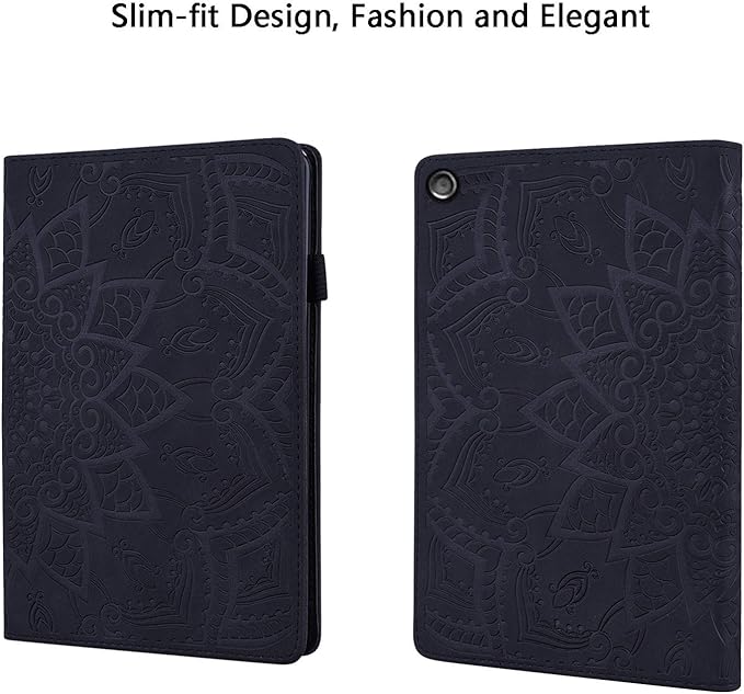 Fire HD 10 Case 9th/7th Generation (2019/2017) 10.1 with Pencil Holder Elastic Band Pocket Multi-Angle Stand Magnetic Folio Wallet PU Leather TPU Shockproof Cover Black Paisley Flower