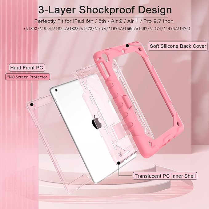 TIMISM Case with Shoulder Strap for iPad 6th / 5th Generation 9.7 inch (2018/2017) iPad Air 2 &amp 1st iPad Pro 9.7 Case with Pencil Holder Heavy Duty Shockproof Protective iPad Cover Red