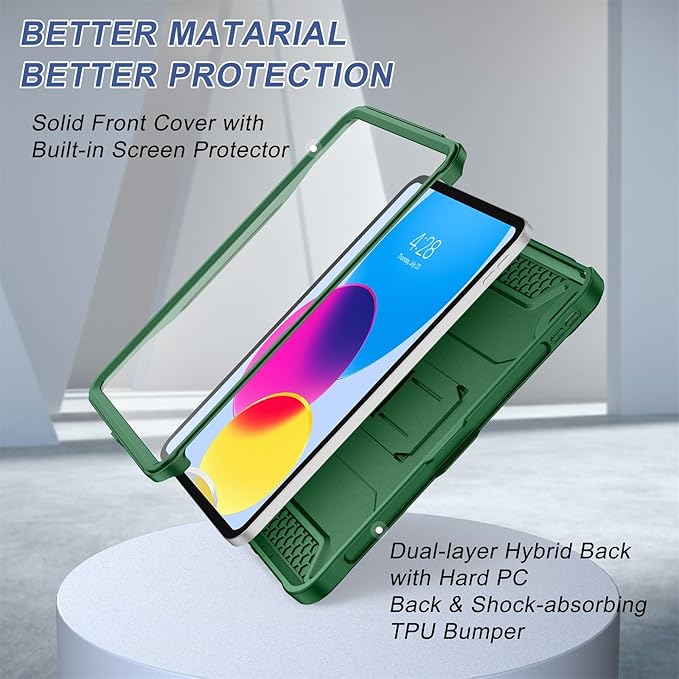Soke Case for iPad (A16) 11th Generation 11-inch 2025 iPad 10th Generation 10.9-inch 2022 with Built-in Screen Protector and Kickstand Rugged Full Body Protective Cover - Alpine Green
