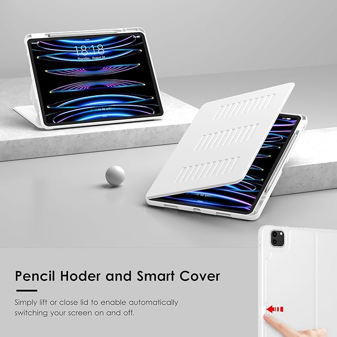 VIKESI Case for iPad Pro 12.9 6th / 5th / 4th / 3rd Generation Case 2022/2021/2020/2018Multiple Angles Magnetic Stand CoverShockproof Soft BackPencil Holderand Auto Sleep/WakeWhite