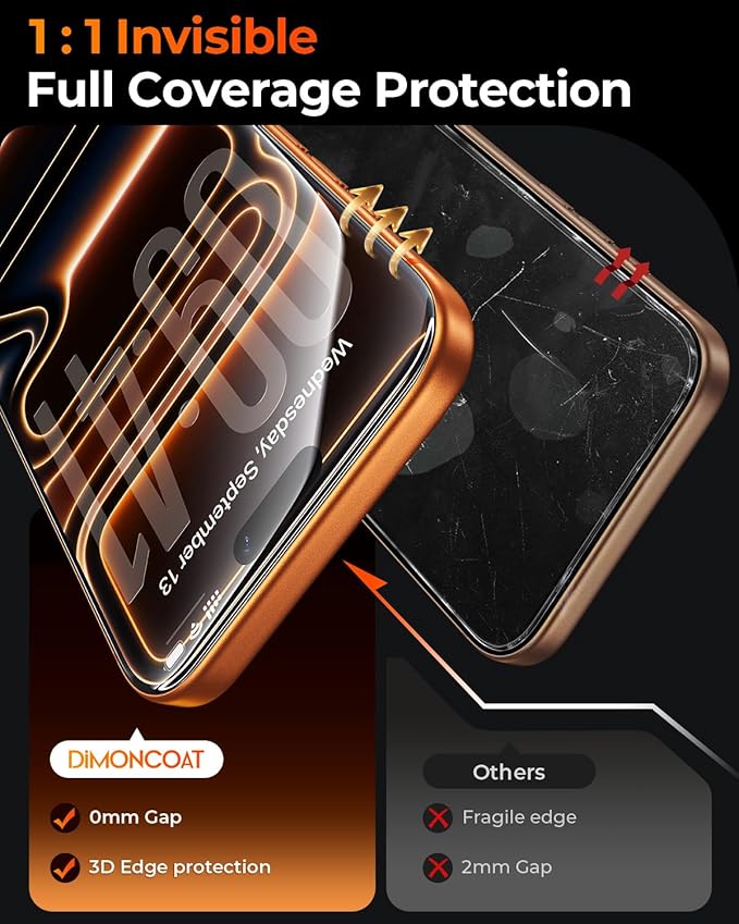 DIMONCOAT TOP 9H+ Glass for iPhone 17 Pro Max Screen Protector[Easy One-Pull Installation] [10X Military Protection] Tempered Glass Screen Protector 17 Pro Max 6.9 inch Case-Friendly 2-Pack
